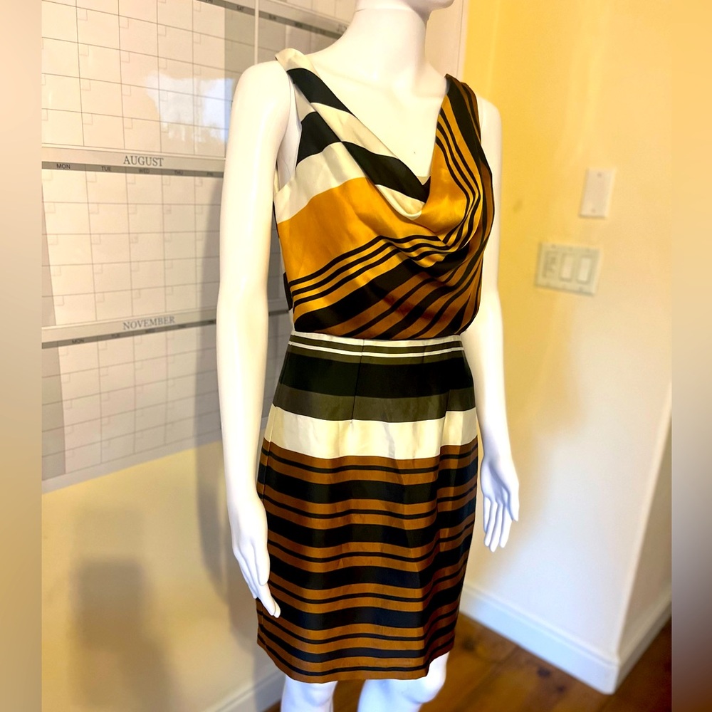 Bisou Bisou size 4 mod striped slouch collar work dress